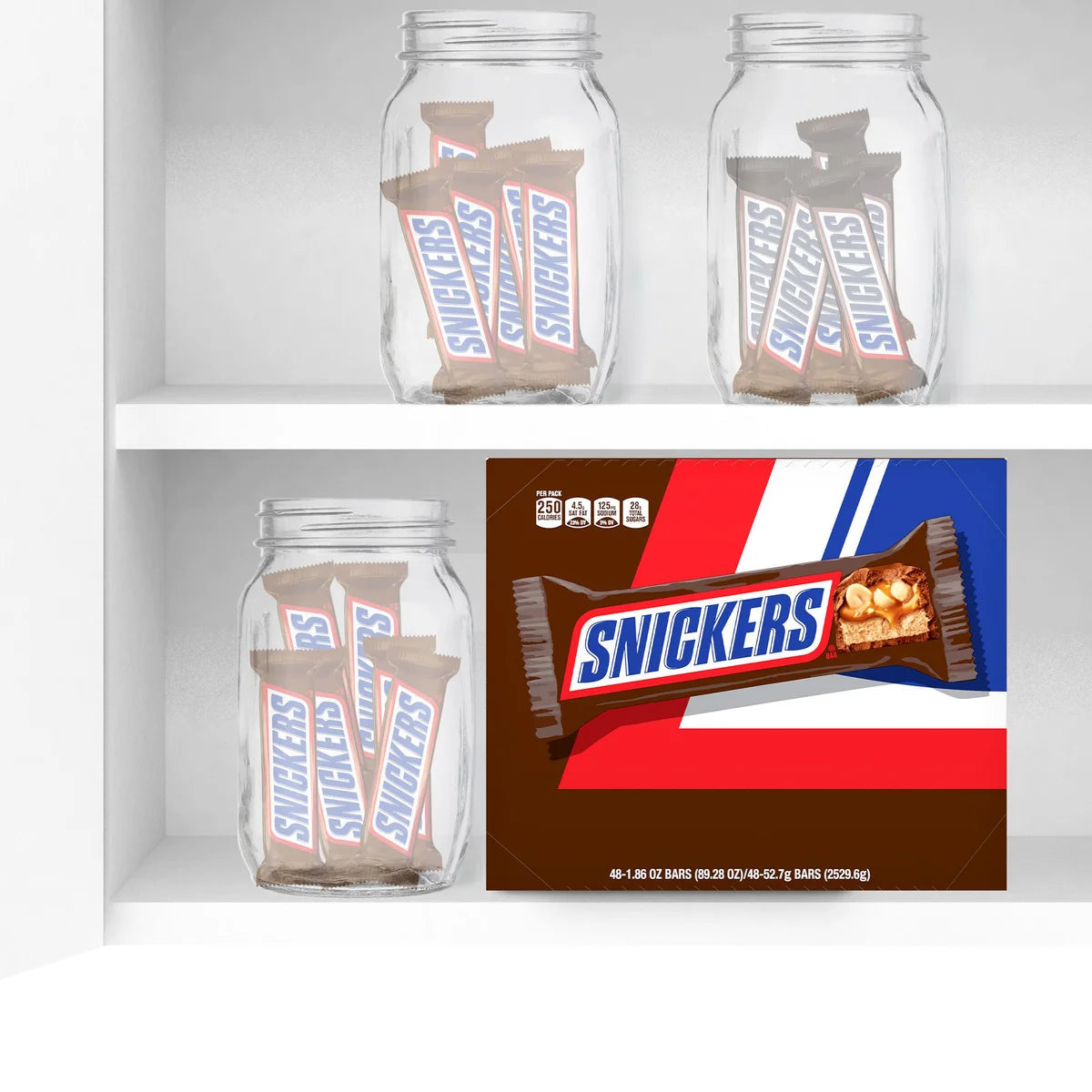 Snickers Chocolate Candy Bars, Full Size, 1.86 oz, 48-count