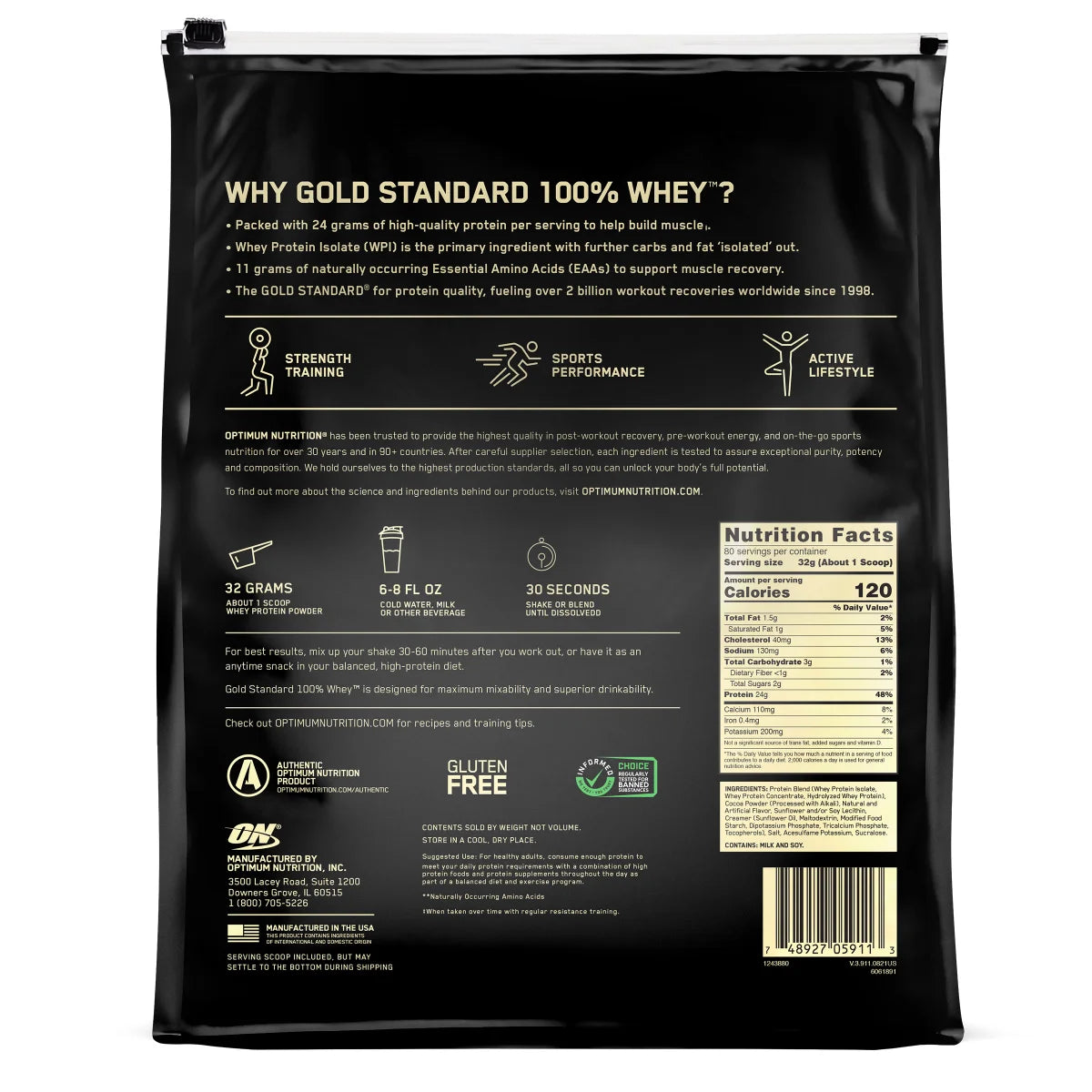 Optimum Nutrition Gold Standard 100% Whey Protein Powder, Extreme Milk Chocolate, 5.64 lbs