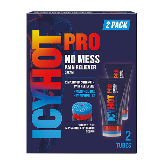 Icy Hot Pro No-Mess Pain Relief Cream Tube, Massaging Applicator With Menthol & Camphor, 2 pk./3 oz.