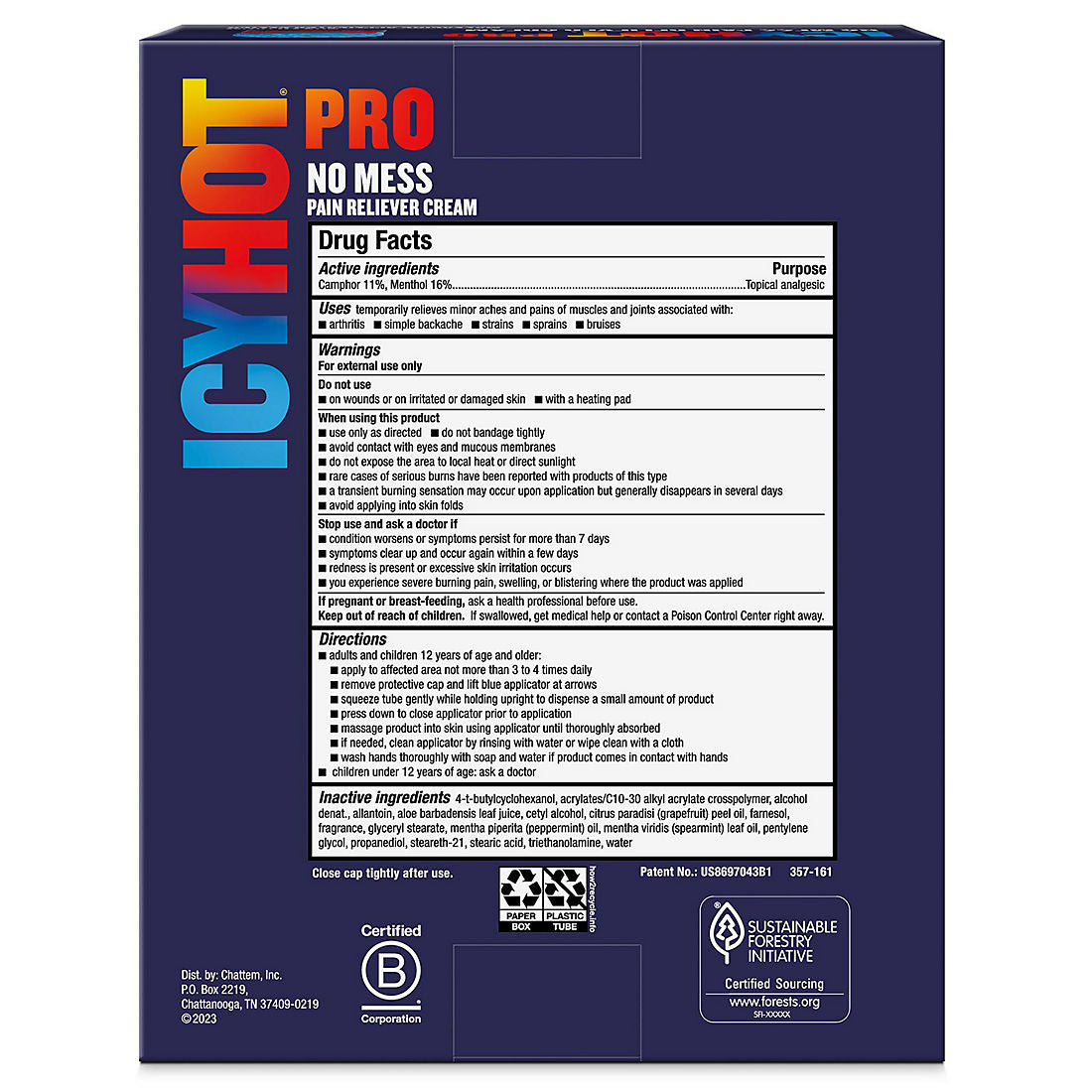 Icy Hot Pro No-Mess Pain Relief Cream Tube, Massaging Applicator With Menthol & Camphor, 2 pk./3 oz.