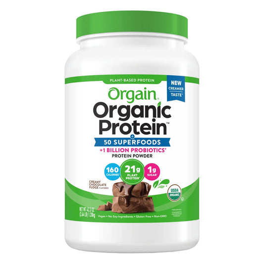 Orgain Organic Protein and Superfoods Plant Based Protein Powder, Creamy Chocolate Fudge, 2.64 lbs