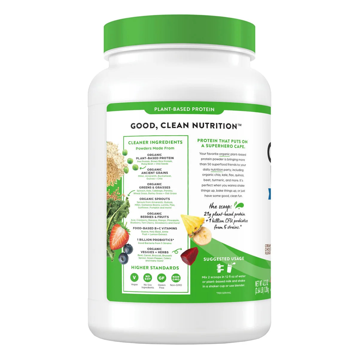 Orgain Organic Protein and Superfoods Plant Based Protein Powder, Creamy Chocolate Fudge, 2.64 lbs