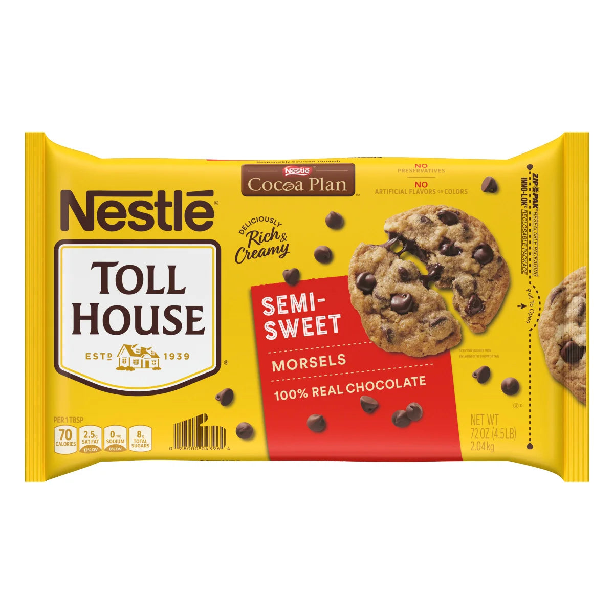 Nestlé Toll House, Semi-Sweet Chocolate Chip Morsels, 72 oz