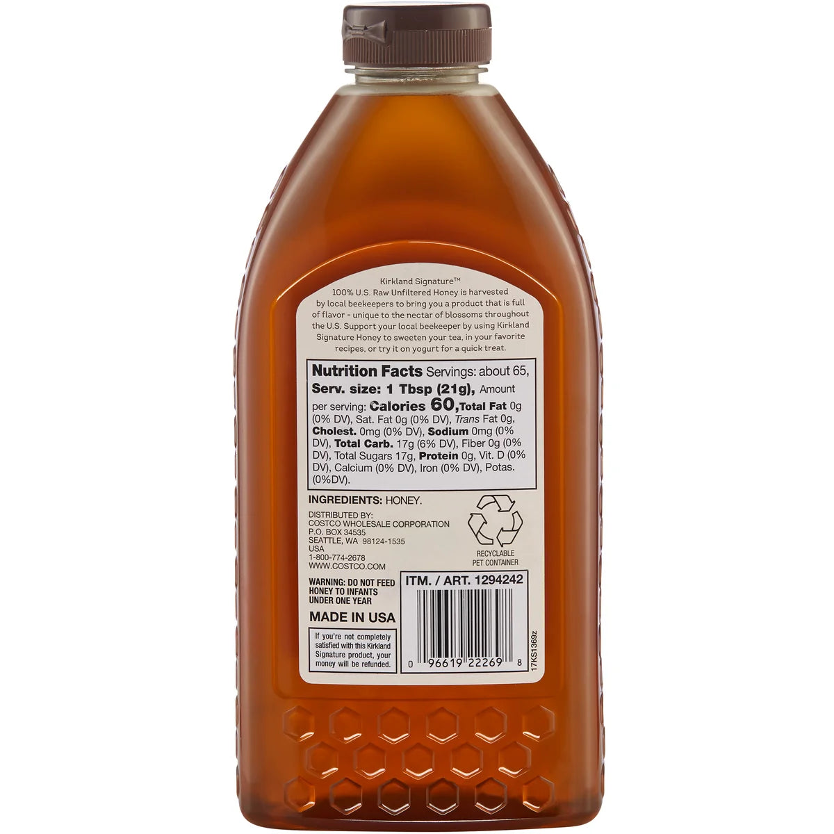 Kirkland Signature 100% U.S. Raw Unfiltered Honey, 3 lbs