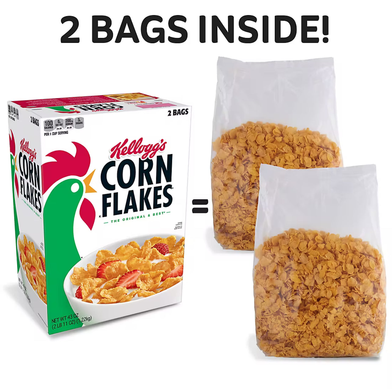 Kellogg's Corn Flakes Breakfast Cereal, 2 pk.