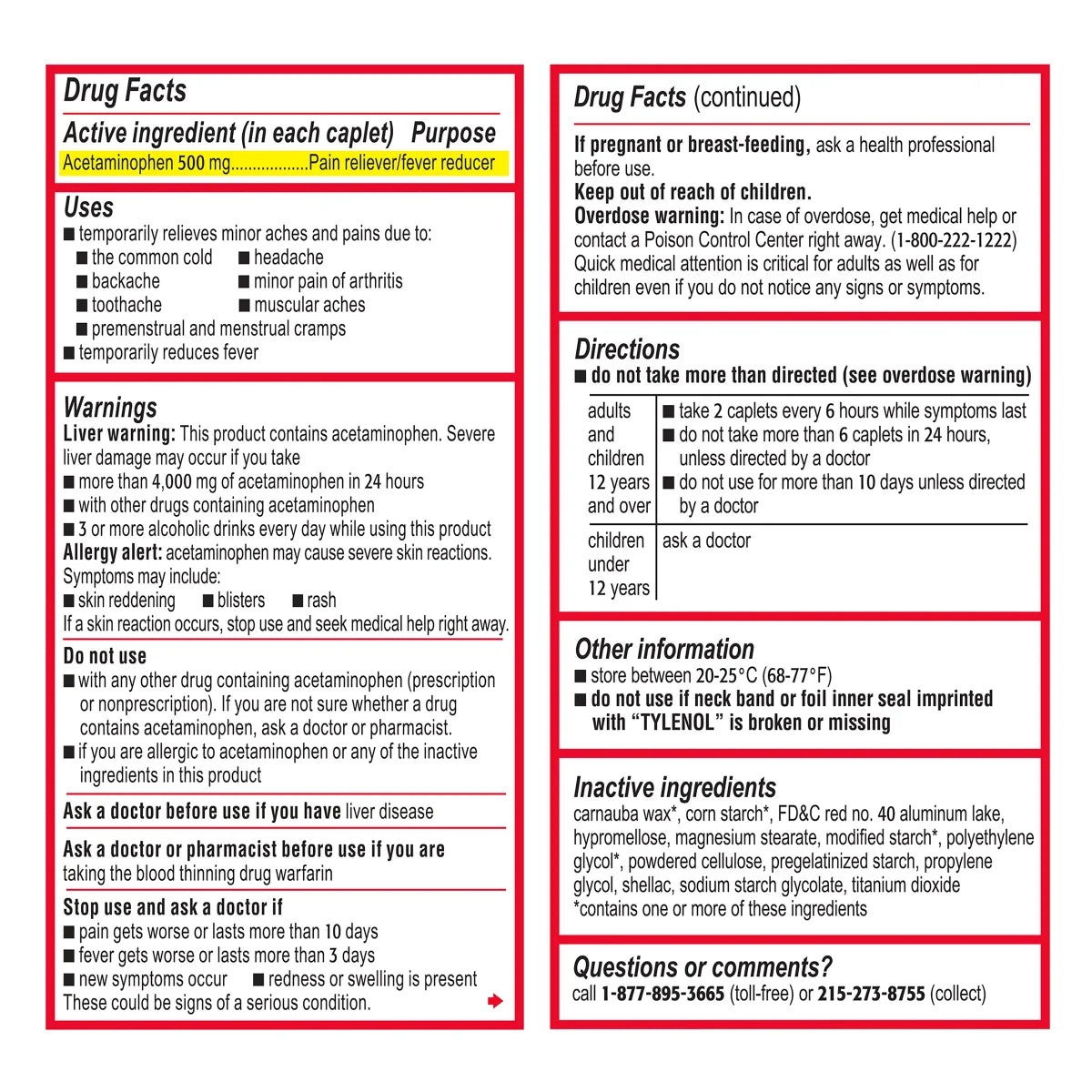 Tylenol Extra Strength Acetaminophen 500 mg, Fever Reducer & Pain Reliever, 325 Caplets