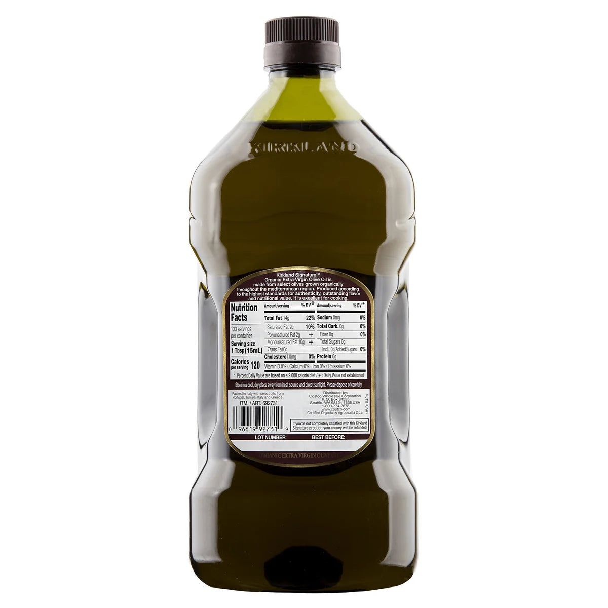 Kirkland Signature, Organic Extra Virgin Olive Oil, 2 L