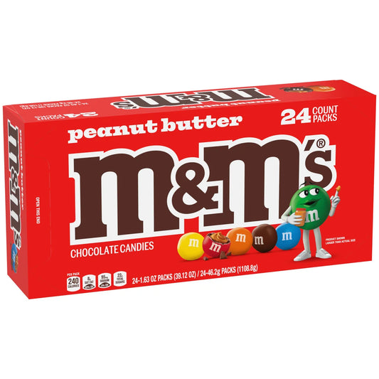 M&M's Chocolate Candy, Peanut Butter, Full Size 1.63 oz, 24-count