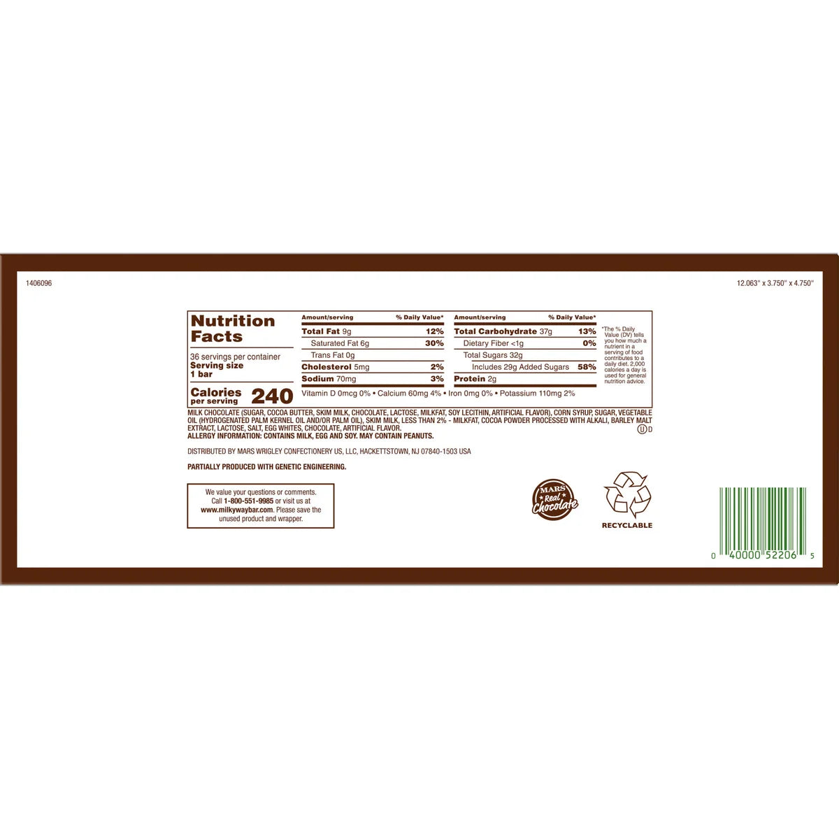 Milky Way Full Size Chocolate Candy, Caramel, 1.84 oz, 36-count