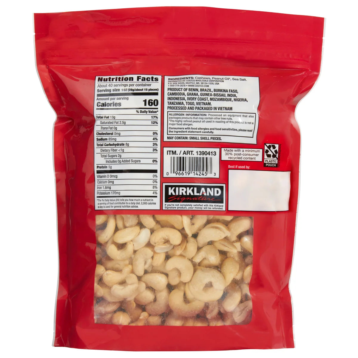 Kirkland Signature Fancy Whole Cashews, 2.5 lbs