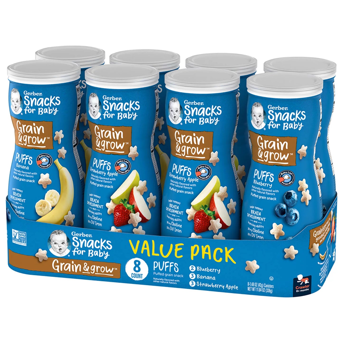 Gerber Grain & Grow Cereal Snack Puffs, Variety Pack, 1.48 oz., 8 ct.