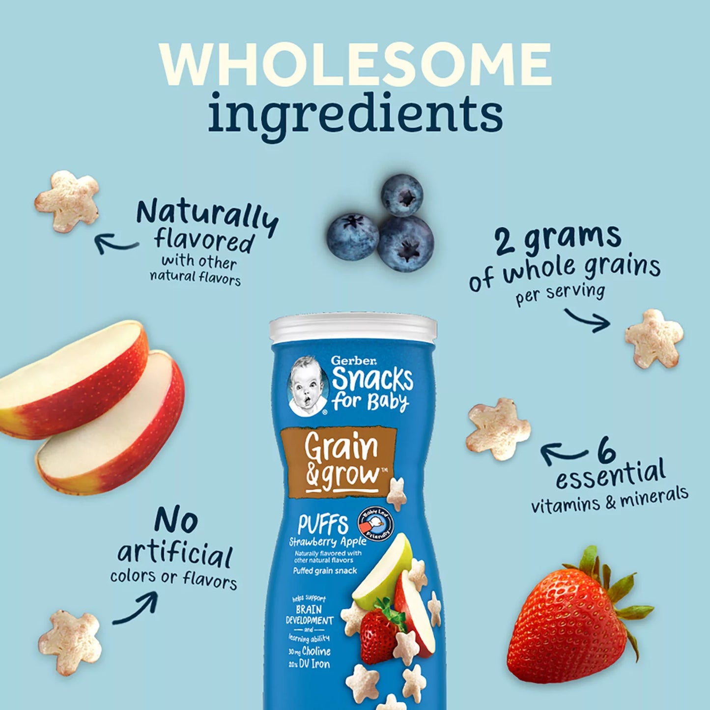 Gerber Grain & Grow Cereal Snack Puffs, Variety Pack, 1.48 oz., 8 ct.