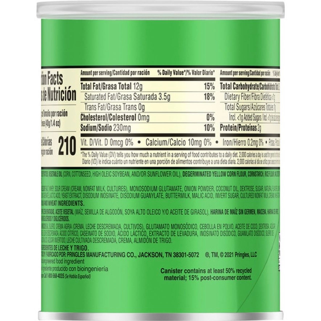 Pringles Potato Crisps Chips, Lunch Snacks, Office and Kids Snacks, Sour Cream and Onion