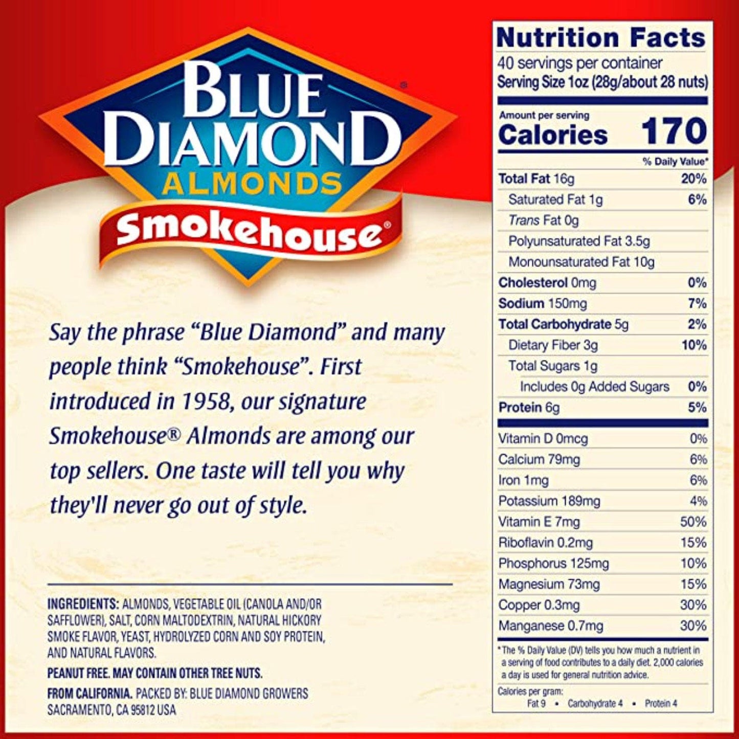 Blue Diamond Smokehouse Almonds, 40 oz.