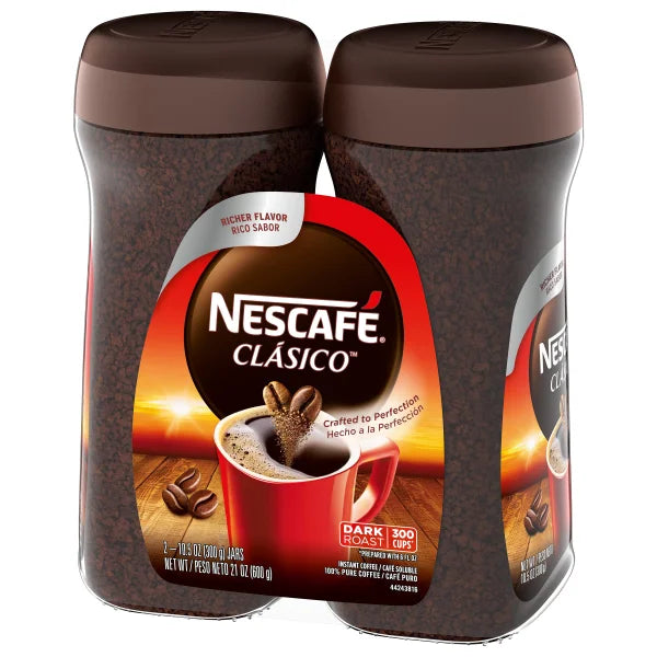 NESCAFE CLASICO Instant Coffee, Dark Roast, 10.5 oz, 2-count