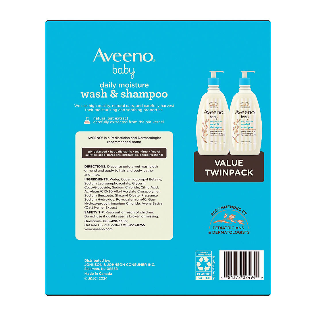 Aveeno Baby Daily Moisture Body Wash & Shampoo with Natural Oat Extract, 2 pk./18 fl. oz.