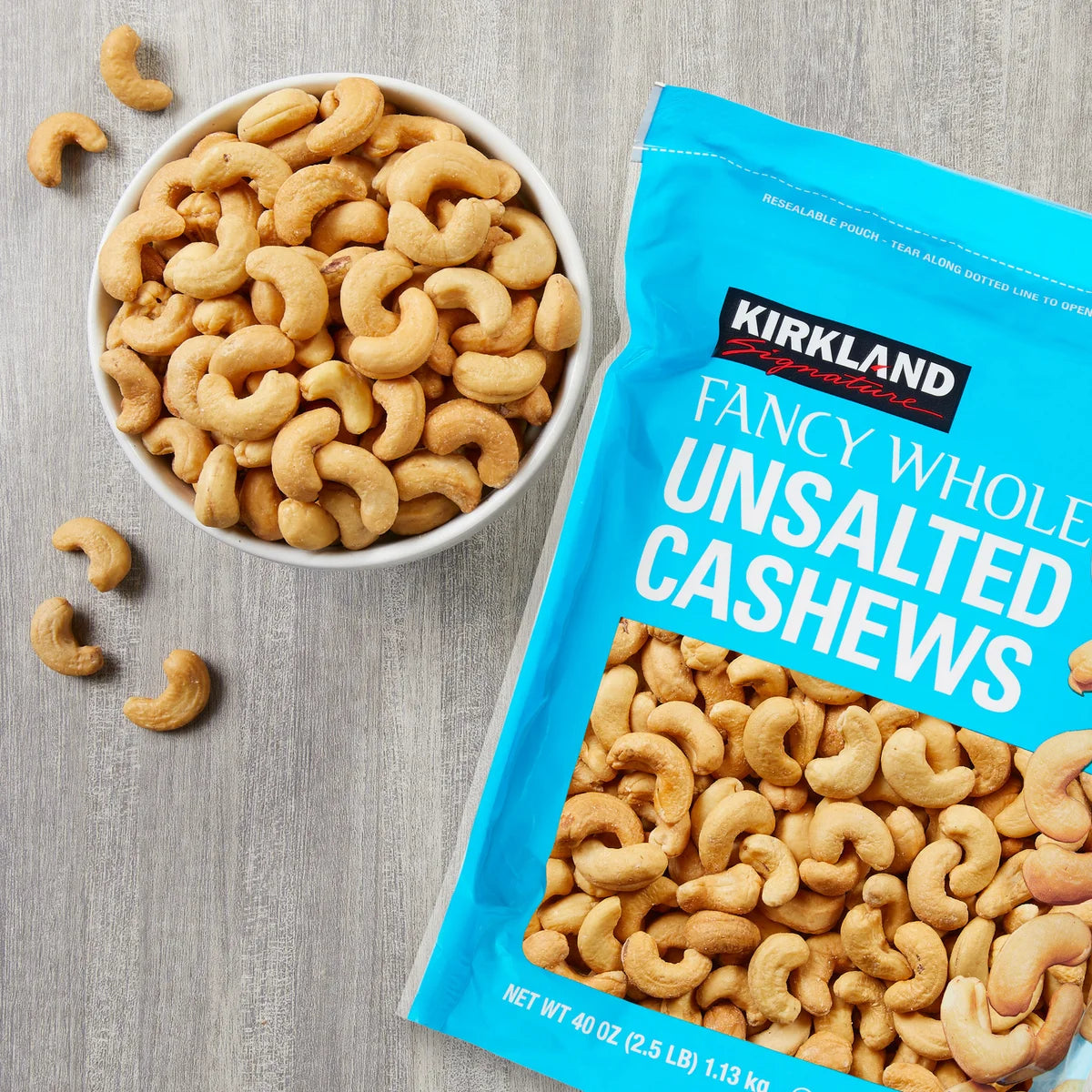 Kirkland Signature Fancy Whole Cashews, Unsalted, 2.5 lbs