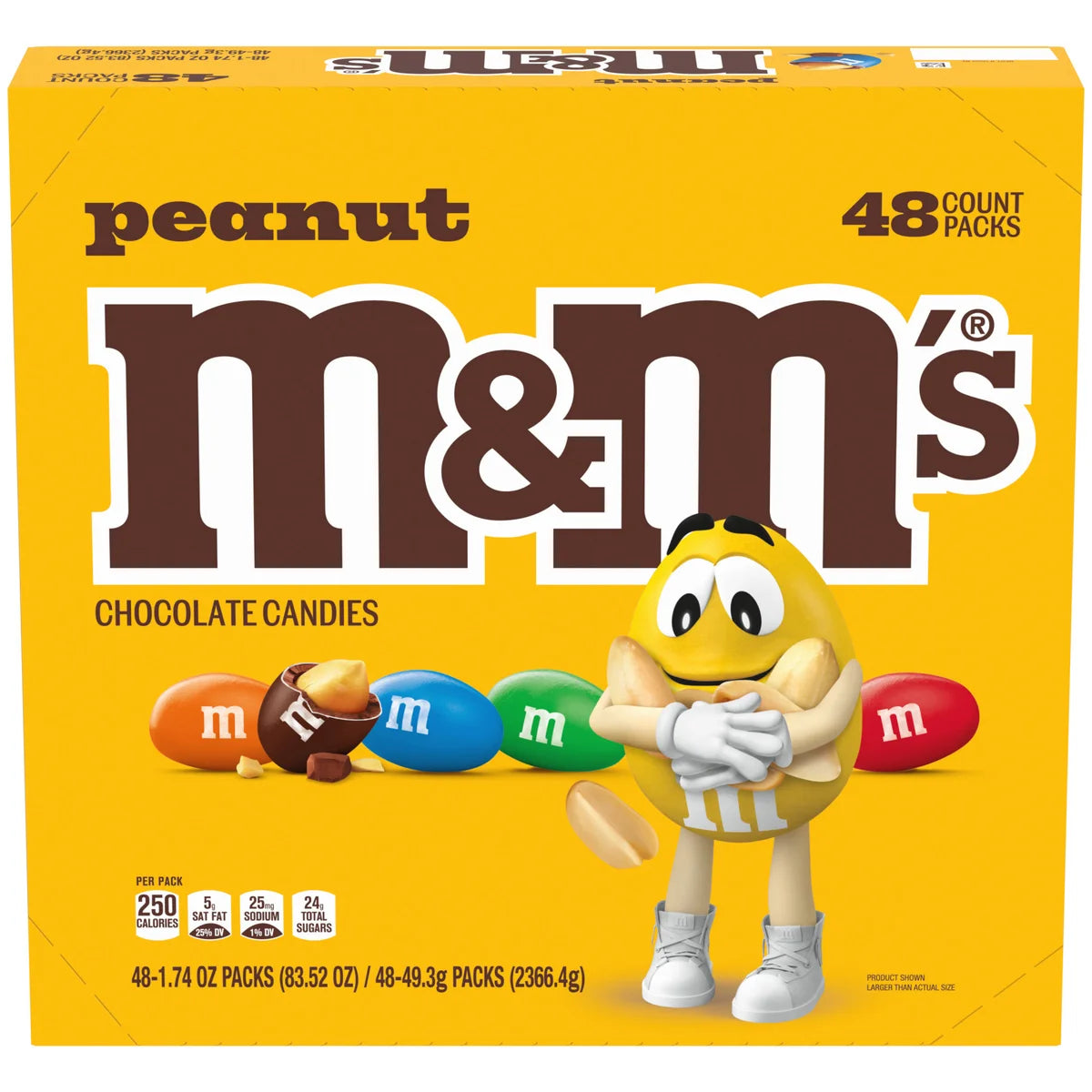 M&M's Chocolate Candy, Peanut, Full Size, 1.74 oz, 48-count