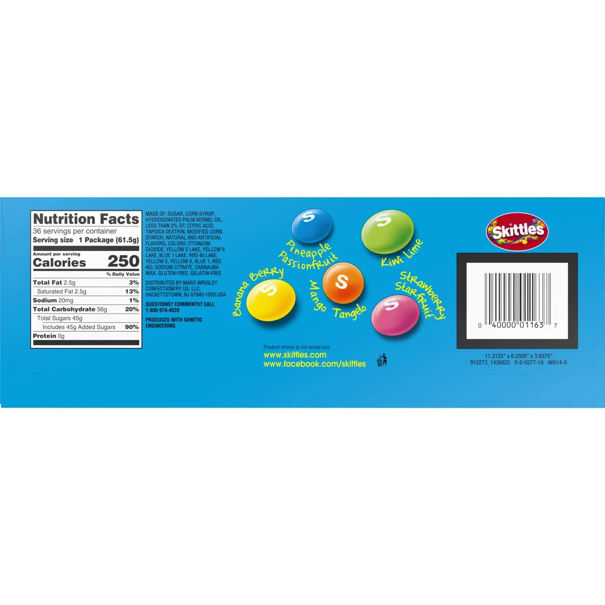 Skittles Tropical Full Size Chewy Candy, 2.17 oz, 36-count