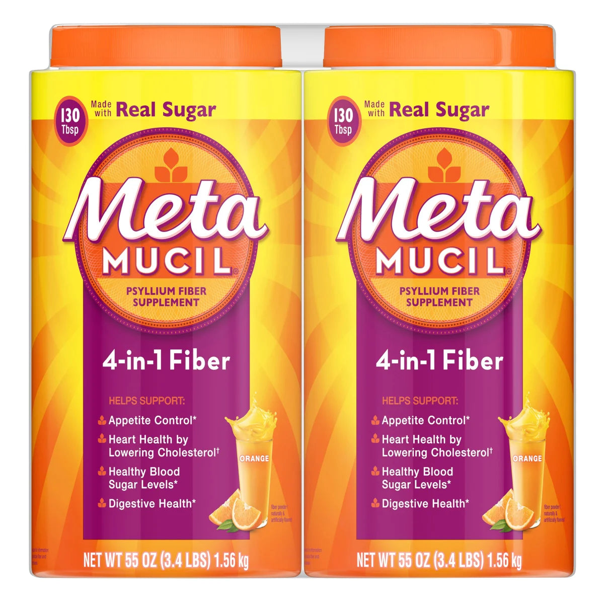 Metamucil Fiber Supplement, Orange, 1 Bottle, 130 Servings